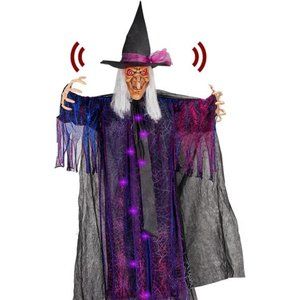 6 FT Halloween Hanging Witch with Scary Sound Effect and Red Eyes